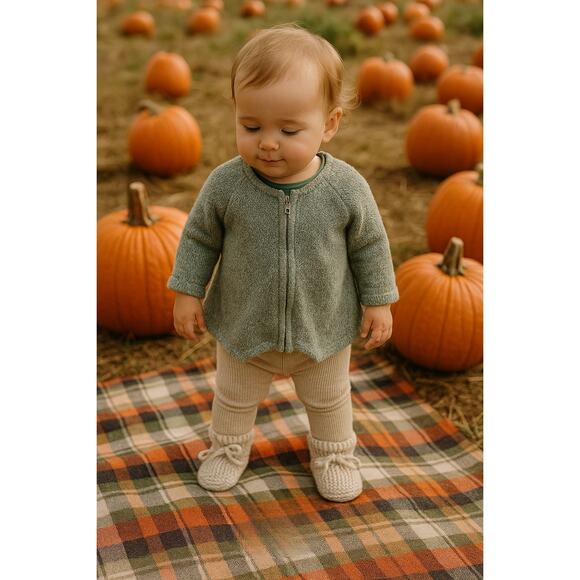 Bonnie Baby Infant Toddler Sage Green Zip Cardigan Rib Knit |  Size 18 Months - Picture 2 of 6